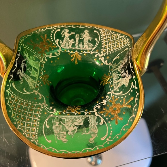 Vintage Bohemia Hand-Painted Gilded Blown Glass Basket - Picture 3 of 4